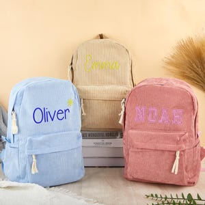 Sac à dos personnalisé en velours côtelé pour enfants, Sac préscolaire avec nom personnalisé, Sac à dos de rentrée pour tout-petits, Cartable brodé pour filles et garçons