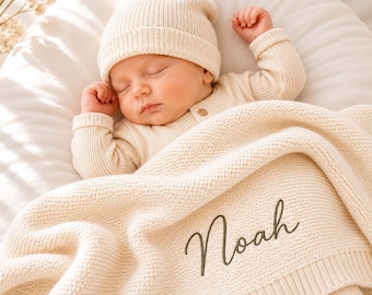 Coperta per neonati ricamata personalizzata, coperta per neonati con nome personalizzato, coperta in morbida maglia di cotone, regalo per neonati, ricordo per baby shower