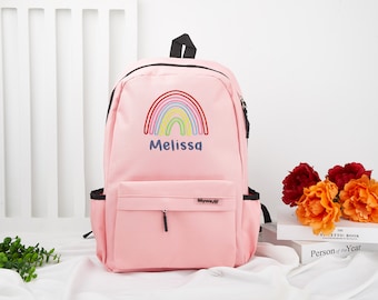 Benutzerdefinierte Kinderrucksack, gestickter Regenbogenrucksack, personalisierte Namenstasche, Zurück zu Schulgeschenken