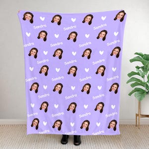 Custom Face Blanket, Personalized Blanket with Photo Text, Couple Gift Blanket, Birthday Christmas Gift for Him Her