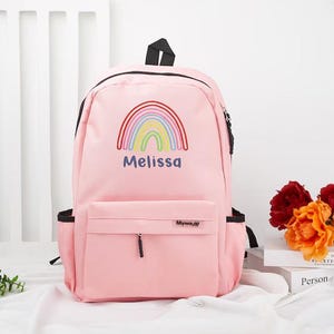 Sac à dos personnalisé pour enfant, sac à dos avec nom personnalisé, sac à dos brodé arc-en-ciel, sac à dos pour la rentrée scolaire pour enfants, cadeaux pour tout-petits