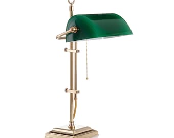 1910's Handmade Berliner Messing Banker's Lamp, Brass, Art Deco, Vintage, Green Table lamp, Solid(Polished, Antik, Rustic, Berliner Messing)