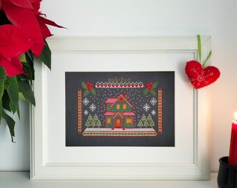 Nordic Winter cross stitch pattern, Scandinavian house, Christmas, Finland, Norway cross stitch, Sweden, instant download, digital PDF