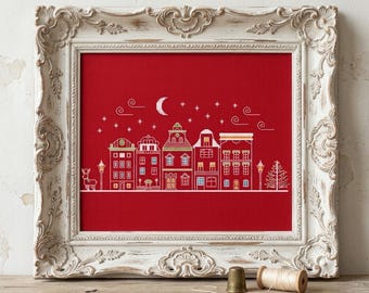 Cross Stitch Pattern Dutch Cottages PDF, houses, Holland cross stitch pattern, Denmark, winter, Christmas, instant digital download