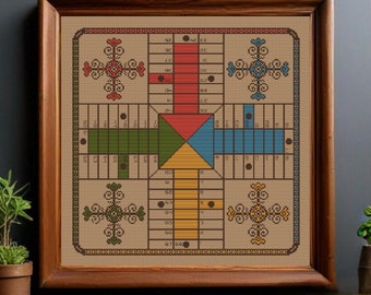 Ludo kruissteekpatroon pdf, vintage kruissteekpatroon, bordspel kruissteek, parcheesi, parchis, digitaal, instant download