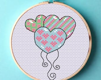 Hearts cross stitch pattern , heart, love, cross stitch Valentine's Day pattern, balloons cross stitch pattern , instant download, digital