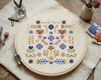 PDF van het kruis met bloemen, het kruis van de planten, jardin, girasoles, naturaleza, flores retro, descarga inmediata, digital