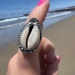 Cowrie Shell Statement Ring | Sterling Silver | Coastal Talisman Jewelry | Size 7 OOAK Ring | Ocean Goddess Ring