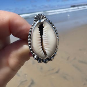 Cowrie Shell Statement Ring | Sterling Silver | Coastal Talisman Jewelry | Size 7 OOAK Ring | Ocean Goddess Ring