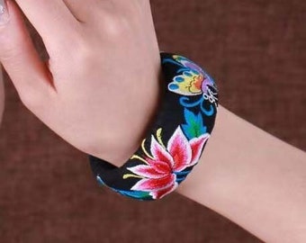 Hand embroidered bracelets, flower bracelets, hand embroidered bracelets, handmade bracelets, handmade gifts, hand stitched bracelets