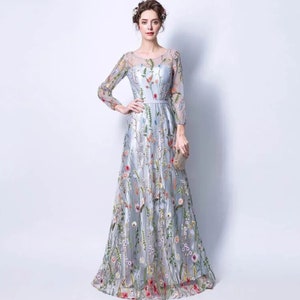 Flower Fairy Dress Embroidered Evening Gown for Wedding Ceremony and Elegant Evening Parties with Delicate Lace Detailing women evening wear