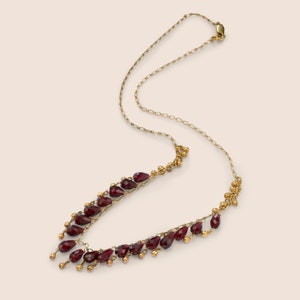 14K Gold Garnet Necklace, Delicate Garnet Jewelry, Red Gemstone Necklace, Dainty Gold Chain, January Birthstone, Luxury Handmade Jewelry