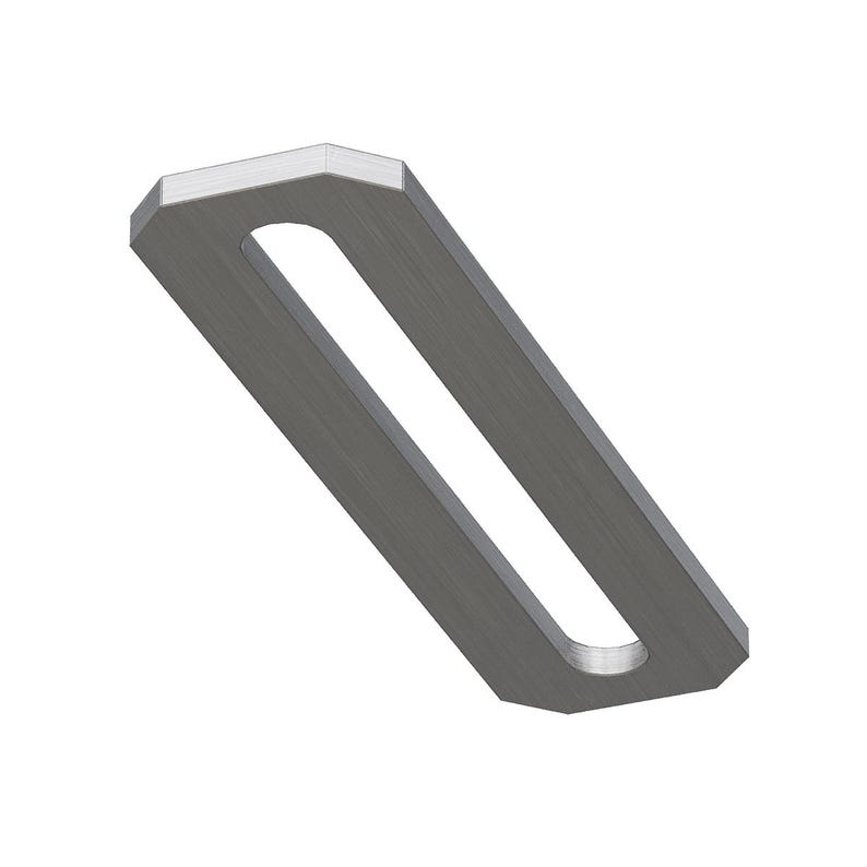 K&ouml;nnte beinhalten: Eine silberne Metallschachle mit rechteckiger Form und abgerundeter Kante. Die Schlaufe ist als Verschluss oder Aufh&auml;nger gedacht.