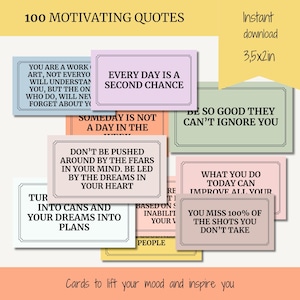 Carte con citazioni ispiratrici, motivanti, produttività, salute mentale, carte positive, consapevolezza, capacità di coping