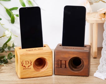 Amplificateur de son en bois amplificateur de téléphone musique en bois haut-parleur de bureau support de téléphone portable cadeaux de père personnalisés cadeaux d'anniversaire pour hommes