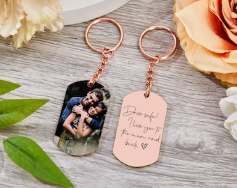 Portachiavi con foto personalizzato, Portachiavi con immagine a doppia faccia, Portachiavi personalizzato in acciaio inossidabile con foto e testo, Portachiavi con citazione personalizzata