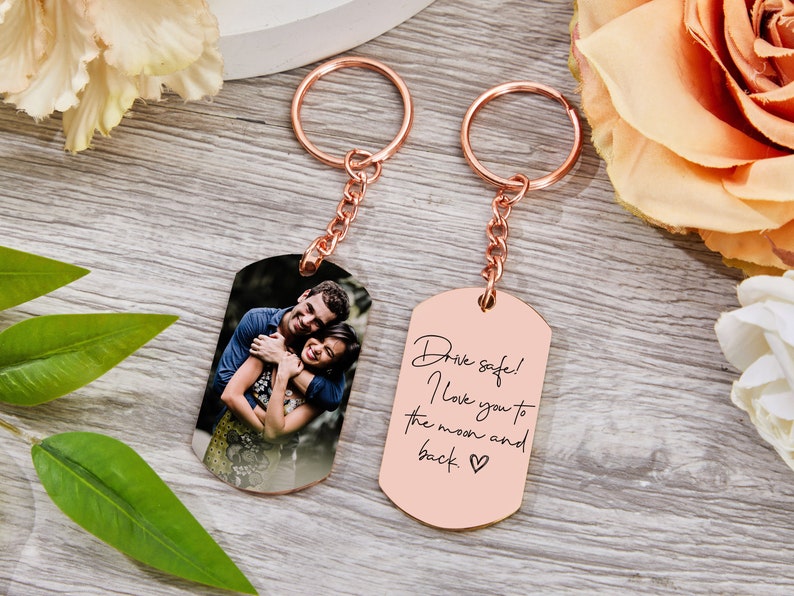 Personalized Photo Keychain, Doubled Sided Picture Keychain, Custom Stainless steel Keychain with Photo and Text, Custom Quote Keychain image 1