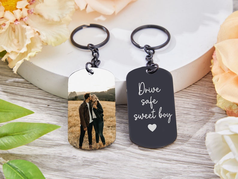 Personalized Photo Keychain, Doubled Sided Picture Keychain, Custom Stainless steel Keychain with Photo and Text, Custom Quote Keychain image 2