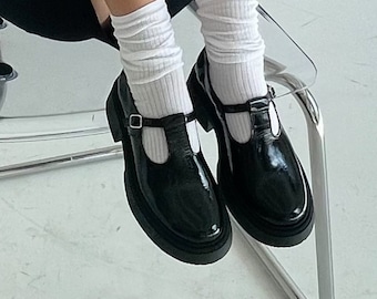 Black Mary Jane Shoes, Women Leather Shoes, Pink Handmade Flat, Low Heel T Strap Shoes, Comfortable Flat Oxfords, Woman Leather Mary Jane