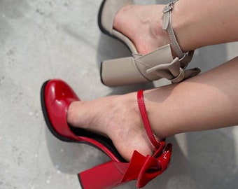 Pamps Mary Jane Heel Barefoot Sandal Handmade Heel Woman Heel Summer Shoes Block Heel Sandal Casual Heel Closed Toe sandal Leather Mary Jane