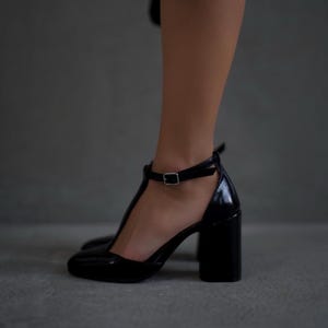 Schwarz Mary Jane T Strap High Heels Handgemachte Lederschuhe Damen Riemchen Heels Bequeme Kleid Schuhe Barfuß Sandalen Casual Heels High