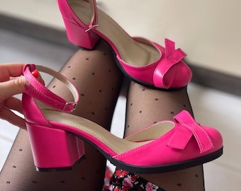 Leather Low Heels, Handmade Wedding Shoes, Ankle Block Strap Heels, Green Dress Mary Jane,Closed Toe Sandals