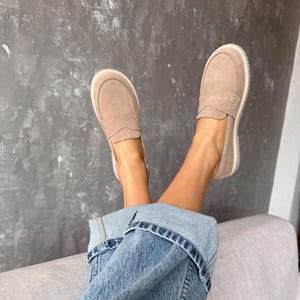 Handmade Leather Loafers, Comfortable Women Slip-Ons, Custom Casual Loafers for Everyday Wear, Stylish Summer Shoes, Suede Penny Loafers