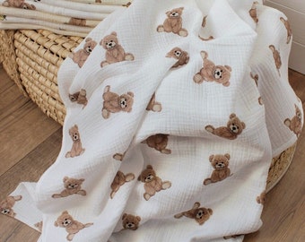 Teddy bear nursery - 100% cotton, 39x45&quot;, Lightweight Breathable Baby Wrap, muslin baby blanket
