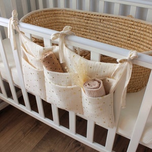 Baby bed organizer, muslin storage crib pocket, crib accessories, baby shower,newborn baby gift Idea