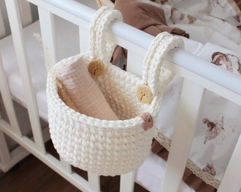 Hanging basket baby bed, crib organizer, Knitted basket