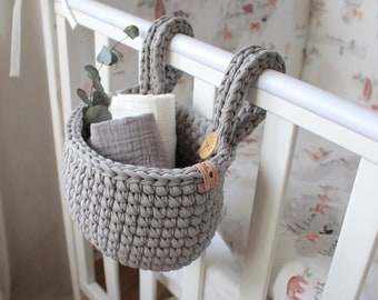 Hanging basket baby bed, crib organizer, Knitted basket