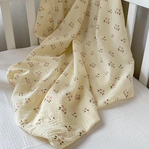 Muslin Swaddle Blanket for Baby Girl, 100% Cotton 2 layer Gauze Baby Blankets, Wild Roses Flowers Swaddle, Floral Baby Shower Gift, 39x51&quot;