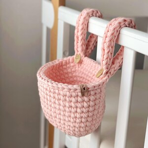 Knitted Cotton Crib Organizer: Hanging Baby Basket with Wooden Buttons