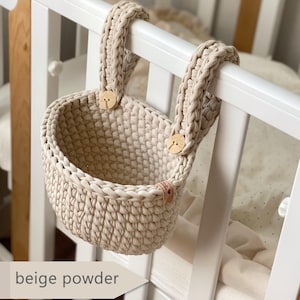 Crib hanging storage basket, crib pocket organizer, Baby bed basket, crochet storage basket, Hanging storage basket, Crib Cot organizer