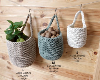 Wall Hanging Basket, Storage Basket, Bathroom Basket, Hooked Basket, Kitchen Basket, Rustic Baskets