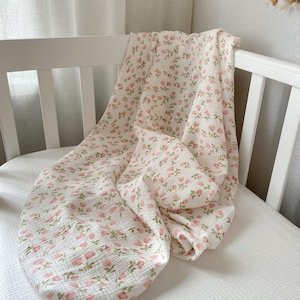 Muslin Swaddle Blanket for Baby Girl, 100% Cotton 2 layer Gauze Baby Blankets, Wild Roses Flowers Swaddle, Floral Baby Shower Gift, 39x51&quot;