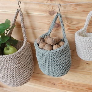 Crochet Hanging Basket: Cotton Wall Storage for Kitchen, Bath & Nursery