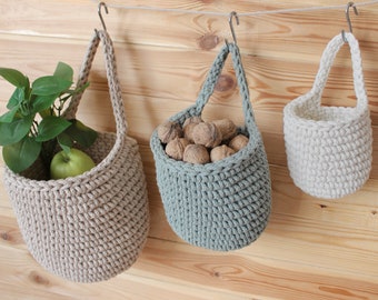 Crochet basket, Wall hanging basket, Vegetable Storage hanging basket, Hanging Planter Basket, Hanging fruit basket, Bathroom hanging basket