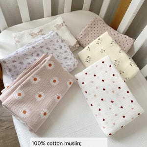 FLOWER BABY SWADDLE, organic cotton muslin swaddle 39x51&quot;, floral muslin blanket, baby girl blanket, baby girl shower gift