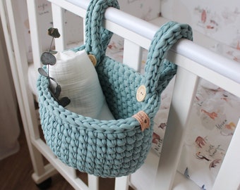 Hanging basket baby bed, crib organizer, Knitted basket