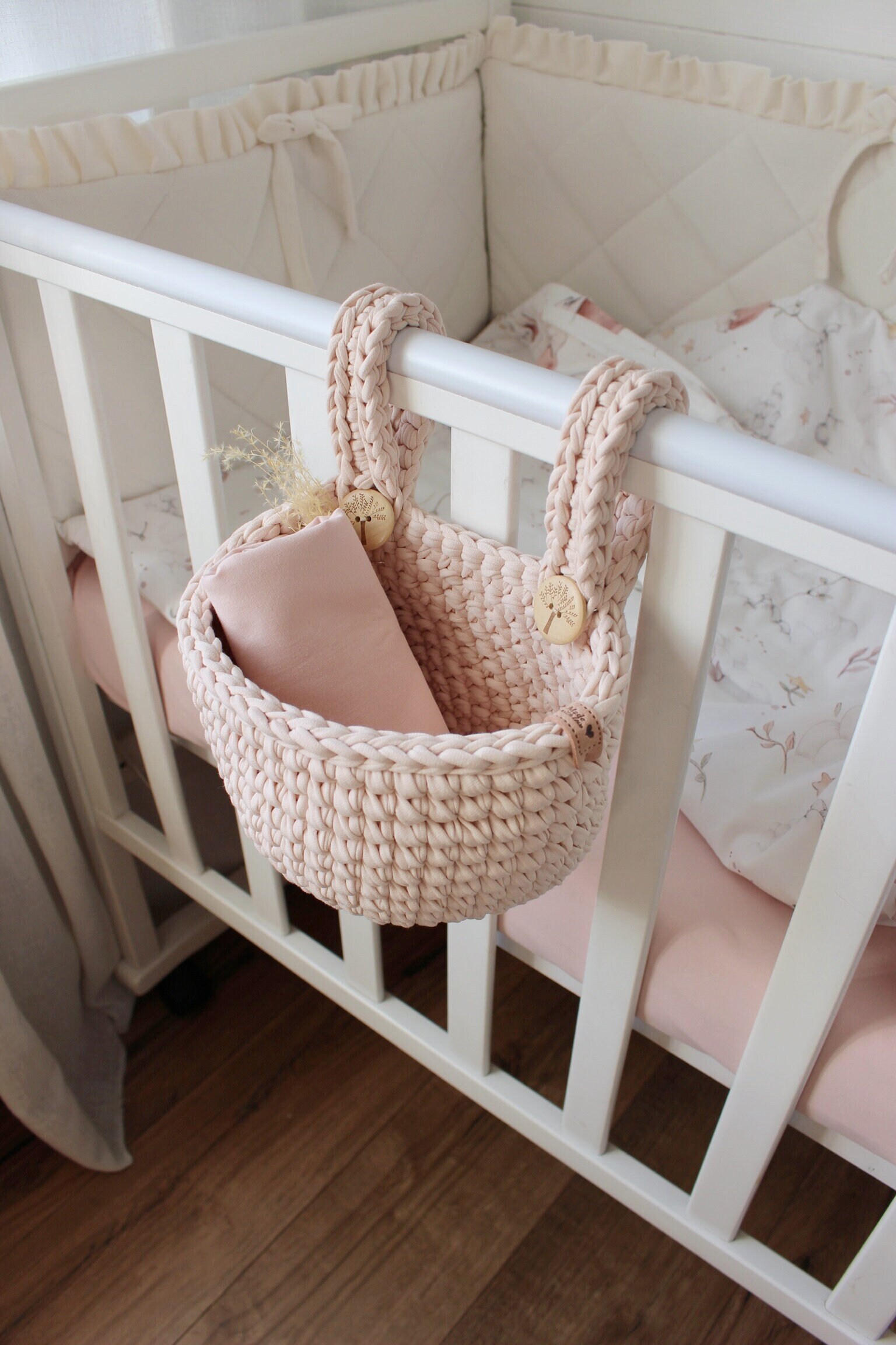 Sac De Rangement Suspendu Pour Lit Bébé - 2 Poches - 39x20 Cm - Blanc - Organisateur Jouets, Vêtements