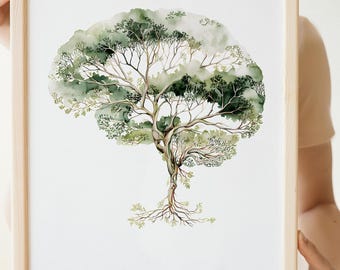 Botanische Gehirn Baum Kunstdruck, Neurologie Aquarell Malerei, Geist-Körper-Verbindung Poster, Heilung Therapie Raumdekor