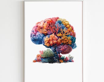 Brain Watercolor Art Print Colorful Neurology Artwork Psychologist Gift for Neurologist Wall Decor Brain Wall Art Printable Neurosurgery Art
