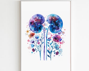 Kidney Art Print Urologist Office Decor Floral Kidney Anatomy Art Medical Student Gift For Nephrologist Wall Decor Printable