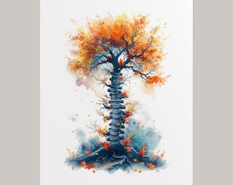 Spine Tree Wall Art Watercolor Poster, Chiropractic Print, Physical Therapy Office Decoration, Chiropractor Gifts, Physiotherapy Painting