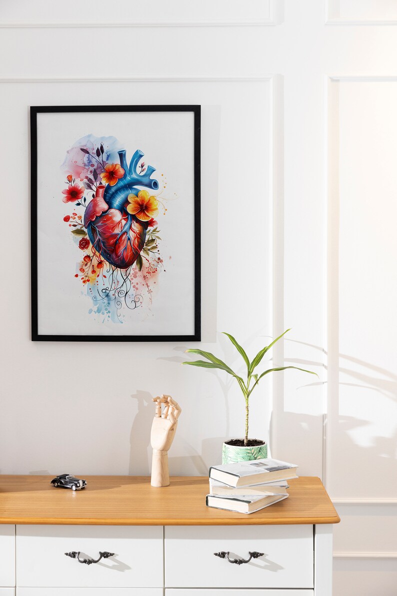 Anatomical Colorful Heart Art Print Floral Heart Wall Art Anatomy ...