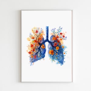 Blumen Lunge Aquarell Kunstdruck, Botanische Anatomie Poster, Lungenarzt Kunst, Atemtherapie, Floral Medizinische Büro Wand Dekor