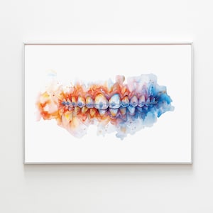 Bretels aquarel print orthodontische muur kunst tandheelkundige kantoor decor tanden met bretels tekening orthodontist cadeau voor tandarts poster afdrukbare