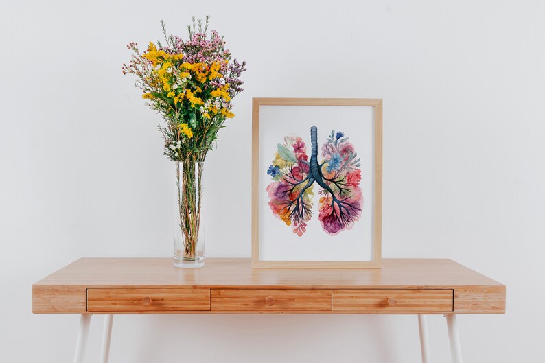 Floral Lungs Watercolor Art Print, Anatomical Lungs Flower Print ...