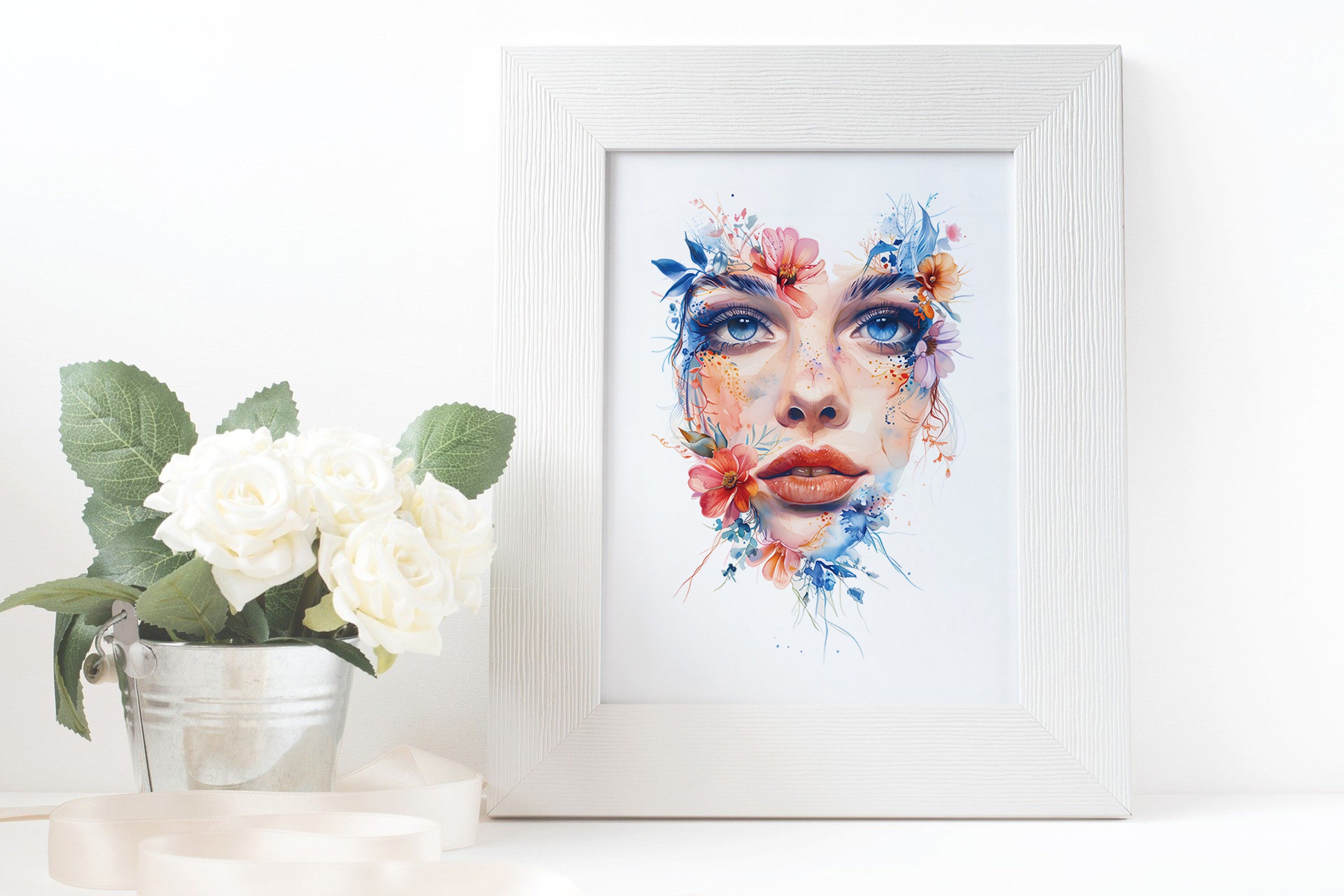 花の顔の水彩画アートプリント、皮膚科医へのエステティシャンギフト